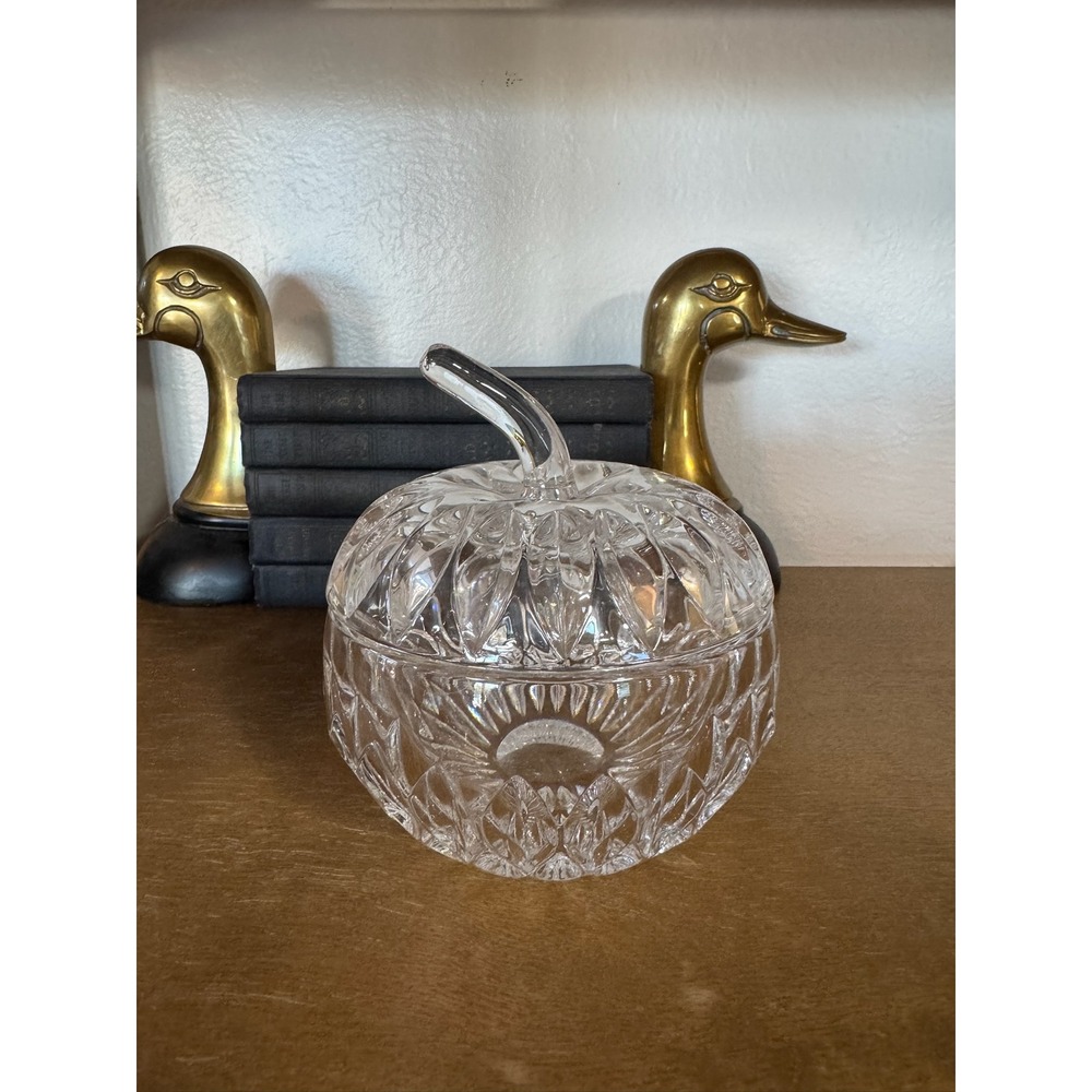 Gorham Crystal Apple Candy‎ Dish with Lid Vintage Glass Trinket Box Jewel Box